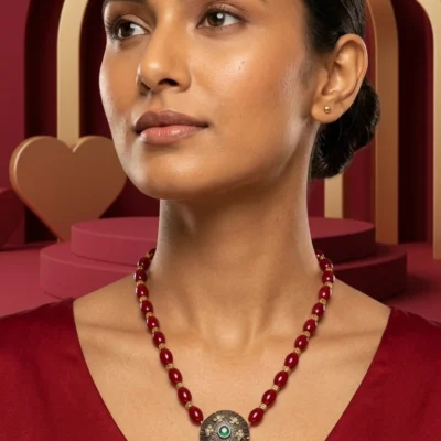 Handmade Red Bead Necklace for Women Vintage Statement Pendant Necklace Traditional Ethnic Jewelry