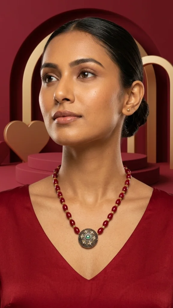 Handmade Red Bead Necklace for Women Vintage Statement Pendant Necklace Traditional Ethnic Jewelry