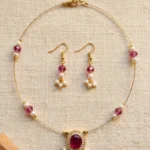 Handmade Ruby Pink Pearl Necklace Set with Earrings for Women