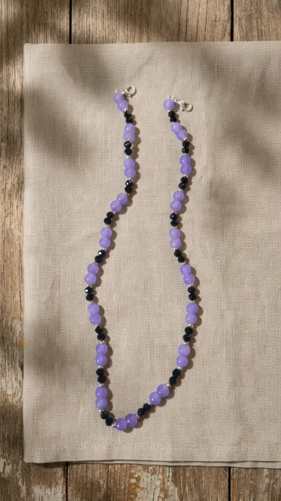 Lavender Bead Necklace for Women Minimal Purple Crystal Necklace Elegant Contemporary Jewelry