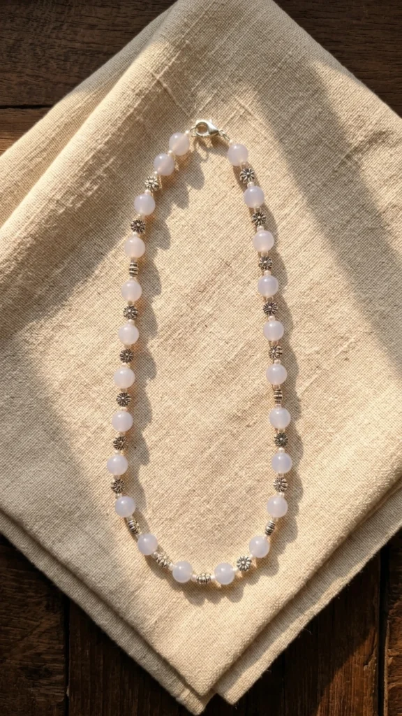 Light Lavender Bead Necklace for Women Floral Silver Accent Necklace Elegant Minimal Jewelry