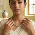 Mint Green Bead Necklace for Women Floral Silver Accent Necklace Minimal Elegant Jewelry