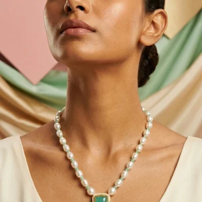 Pearl Pendant Necklace for Women Mint Green Stone Necklace Elegant Minimal Jewelry