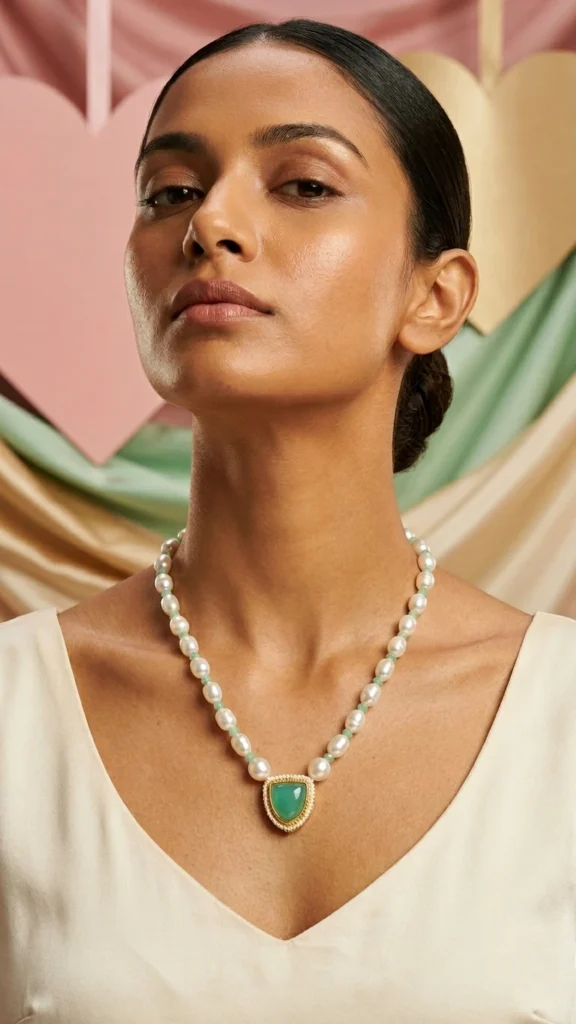 Pearl Pendant Necklace for Women Mint Green Stone Necklace Elegant Minimal Jewelry