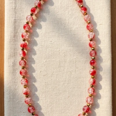 Pink Crystal Bead Necklace for Women Minimal Red & Pink Beaded Necklace Elegant Everyday Jewelry