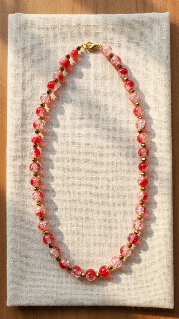 Pink Crystal Bead Necklace for Women Minimal Red & Pink Beaded Necklace Elegant Everyday Jewelry
