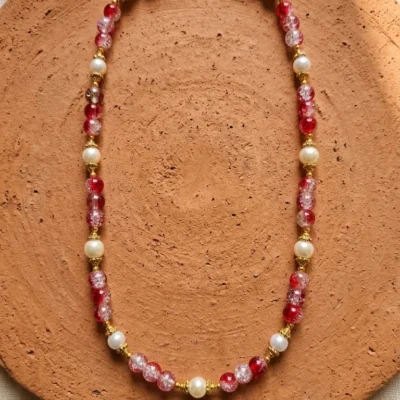 Handmade Pink Crystal Bead Necklace for Women | Pearl Accent Minimal Necklace | Elegant Everyday Jewelry