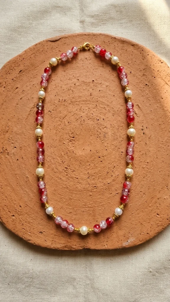 Handmade Pink Crystal Bead Necklace for Women | Pearl Accent Minimal Necklace | Elegant Everyday Jewelry