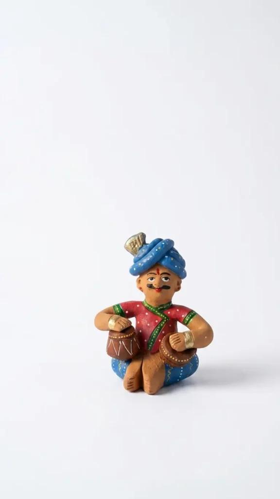 Rajasthani Musician Handcrafted Terracotta Figurine – Traditional Folk Art Home Décor(with Tabla))
