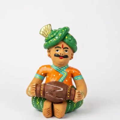 Rajasthani Musician Handcrafted Terracotta Figurine – Traditional Folk Art Home Décor(With Dhol)