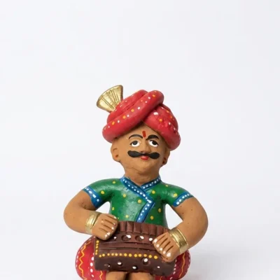 Rajasthani Musician Handcrafted Terracotta Figurine – Traditional Folk Art Home Décor(with Harmonium)