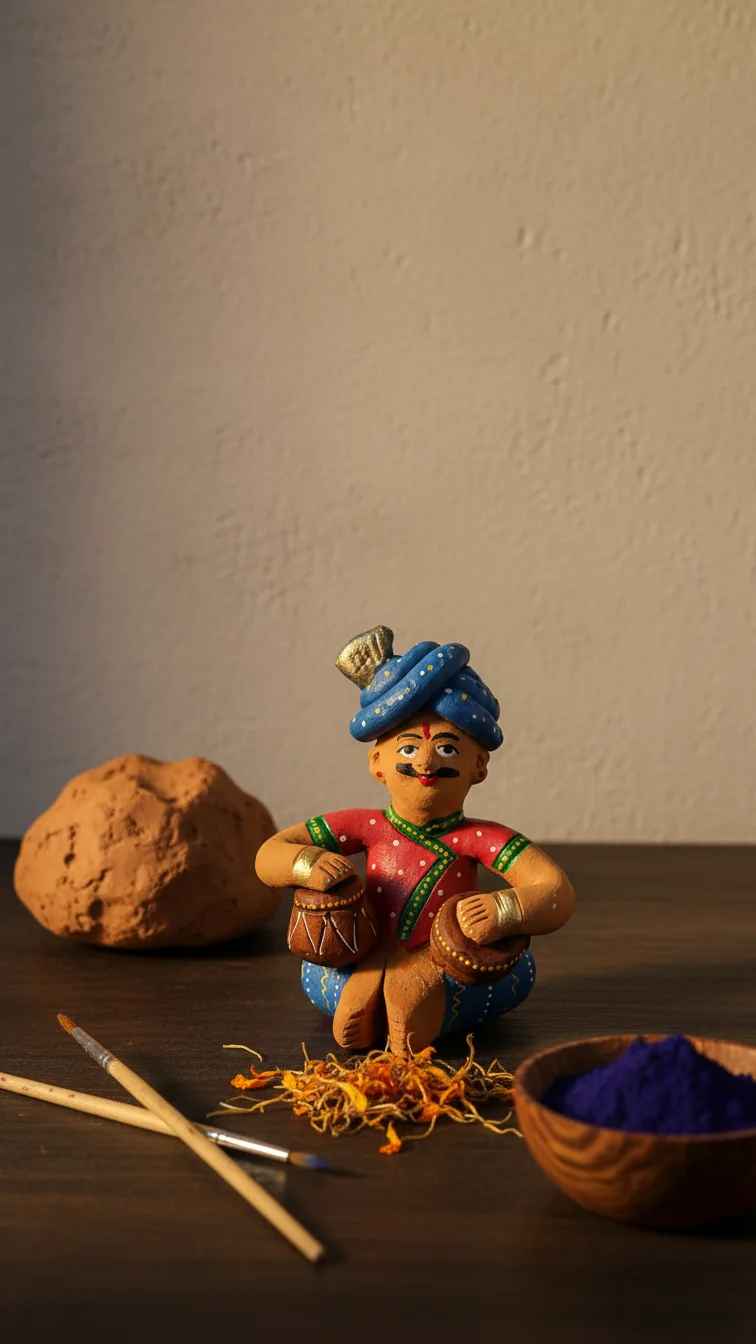 Rajasthani Musician Handcrafted Terracotta Figurine – Traditional Folk Art Home Décor(with Tabla))