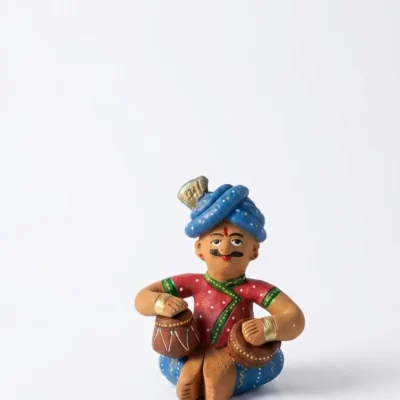 Rajasthani Musician Handcrafted Terracotta Figurine – Traditional Folk Art Home Décor(with Tabla))