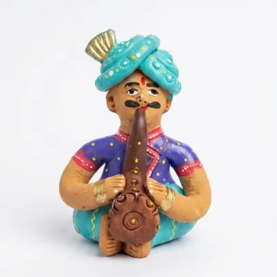 Rajasthani Musician Handcrafted Terracotta Figurine – Traditional Folk Art Home Décor(with sharnai)