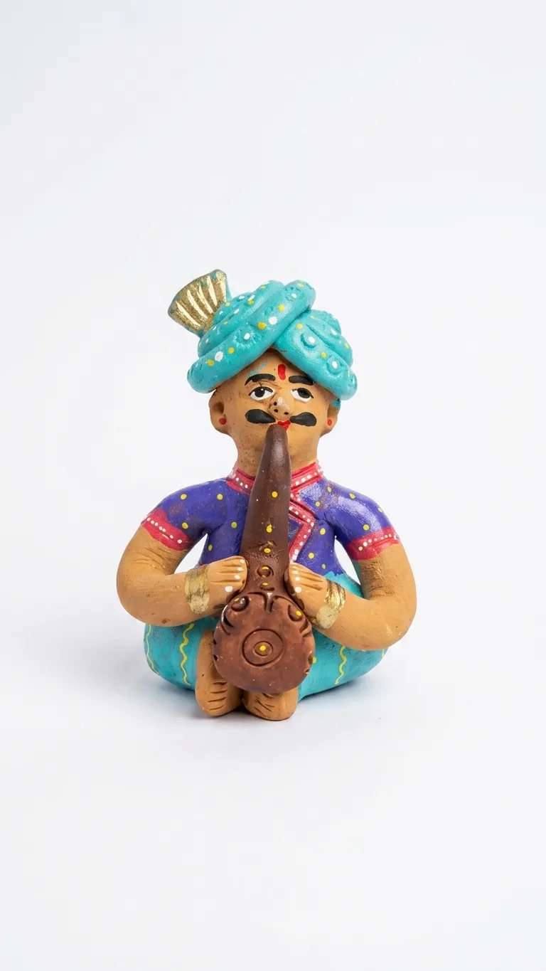 Rajasthani Musician Handcrafted Terracotta Figurine – Traditional Folk Art Home Décor(with sharnai)