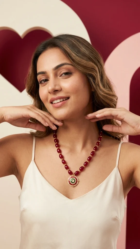 Ruby Bead Statement Necklace for Women Traditional Pendant Necklace Elegant Ethnic Jewelry