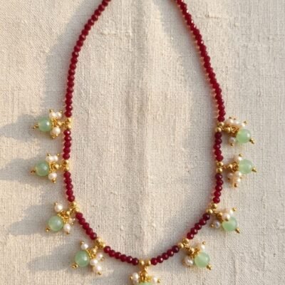Ruby Red Bead Choker Necklace for Women Mint Green Charm Necklace Traditional Festive Jewelry