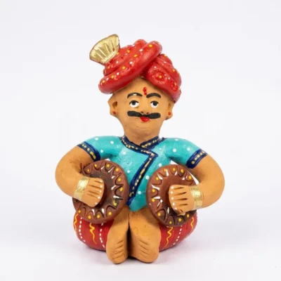 Terracotta Rajasthani Musician Figurine – Traditional Folk Art Home Décor(with tabla)