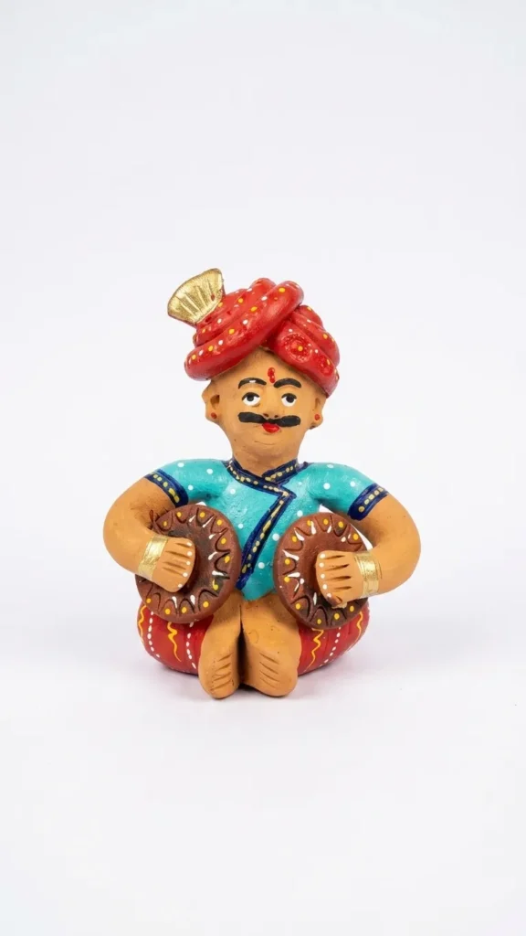 Terracotta Rajasthani Musician Figurine – Traditional Folk Art Home Décor(with tabla)