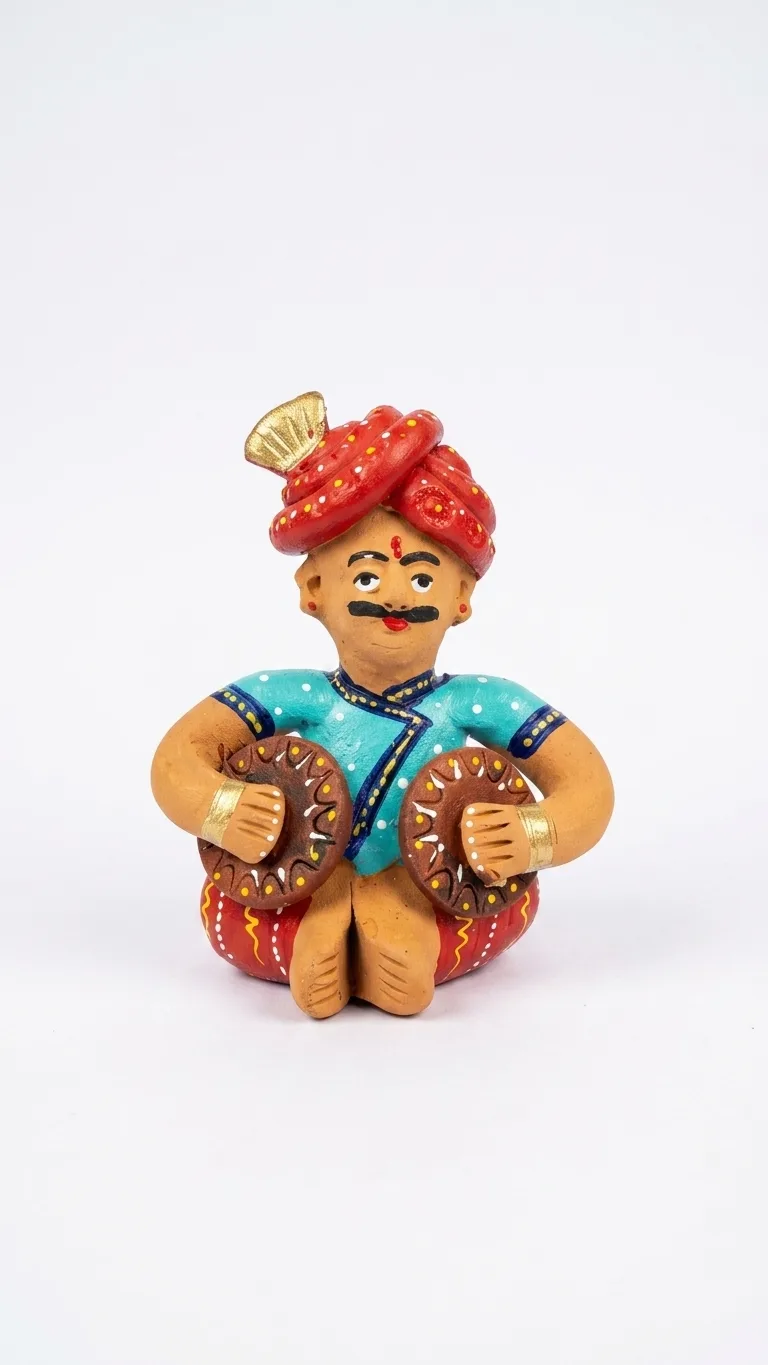 Terracotta Rajasthani Musician Figurine – Traditional Folk Art Home Décor(with tabla)