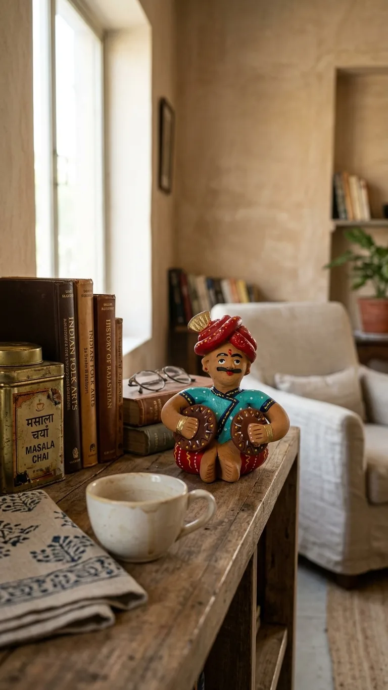Terracotta Rajasthani Musician Figurine – Traditional Folk Art Home Décor(with tabla)