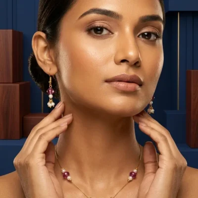 Buy Handmade Pink Pearl Necklace Set with Earrings Online for Women