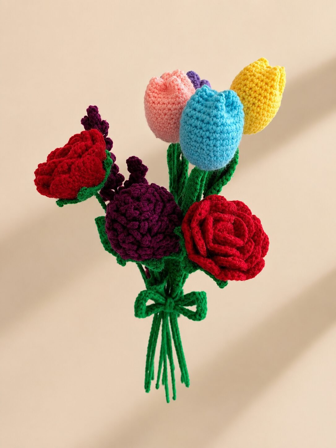 Crochet Handmade Flower Bouquet – Forever Bloom Gift Bouquet with Tulips, Roses, Lavender & Hydrangea
