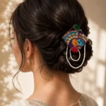 Embroidered Hair Clip with Mirror Work & Pearl Beads Ethnic Hair Accessory for Women1