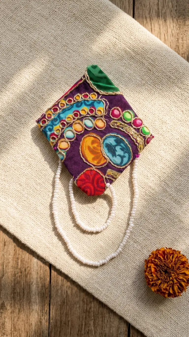 Embroidered Hair Clip with Mirror Work & Pearl Beads Ethnic Hair Accessory for Women1