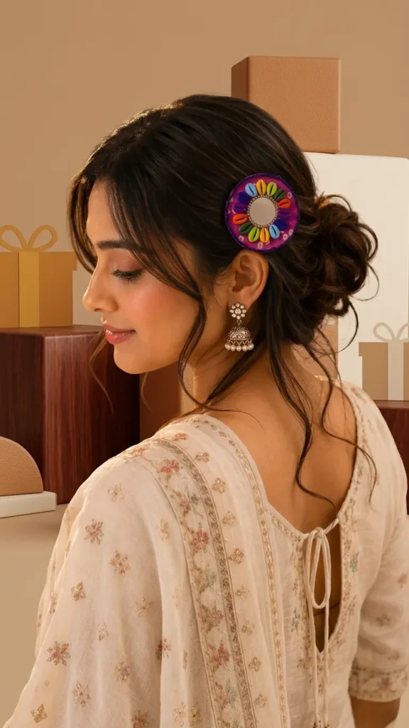 Handcrafted Ethnic Mirror Hair Accessory Festive Hair Ornament