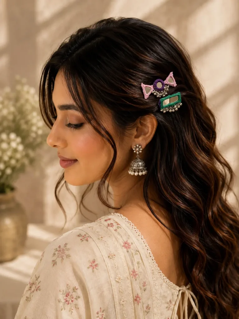 Handcrafted Mirror Embroidered Hair Clips Set Ethnic Hair Accessories for Women