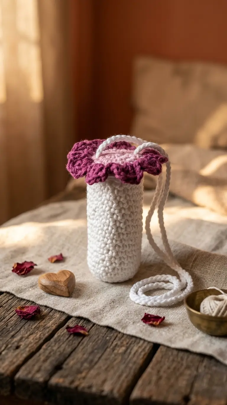Handmade Crochet Lip Balm Holder Cover with Hanging Loop Cotton Thread Floral Lip Balm Cozy Cute Gift Accessory