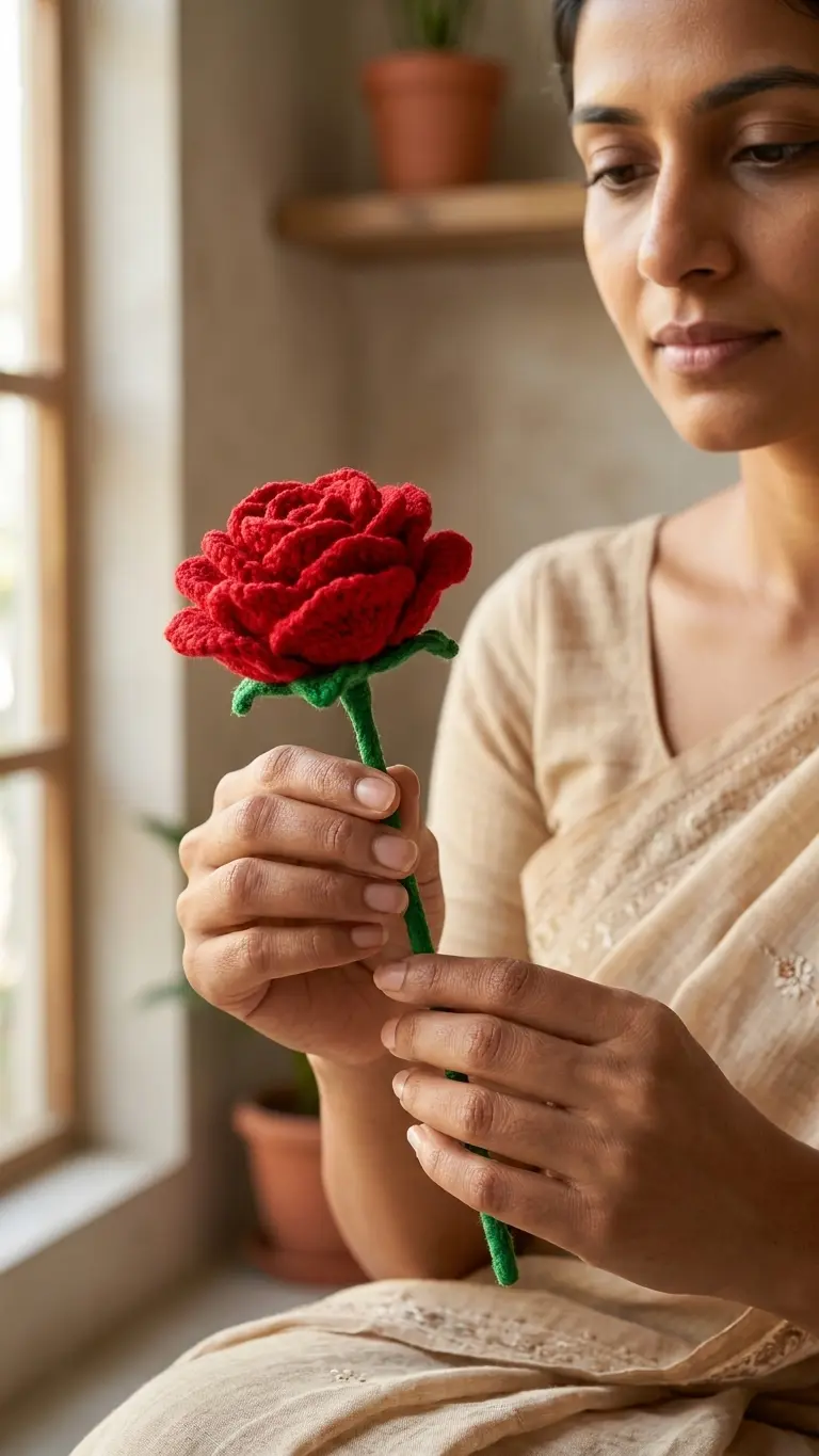 Handmade Crochet Red Rose Forever Rose Gift