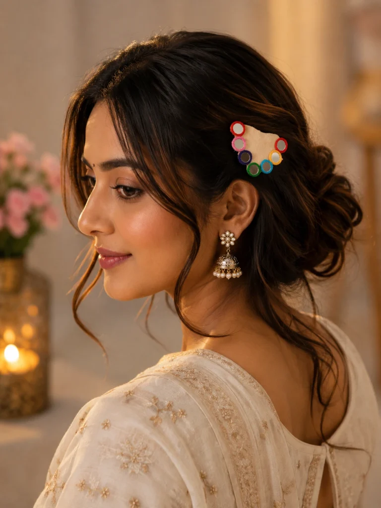 Mirror Work Hair Clip Colorful Ethnic Hair Accessory for Women & Girls