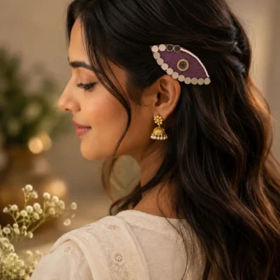 Purple Mirror Work Hair Clip – Ethnic Hair Accessory for Women & Girls