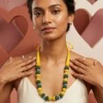 Yellow & Green Fabric Bead Necklace – Sustainable Artisan Jewelry for Women