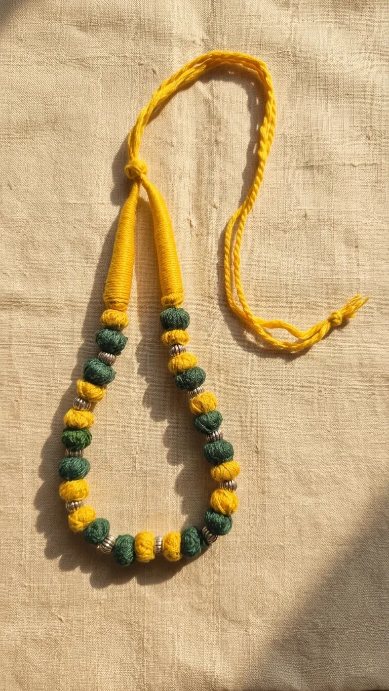 Yellow & Green Fabric Bead Necklace – Artisan Jewelry for Women