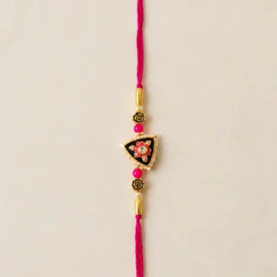 Designer Handmade Triangle Rakhi with Pearl & Floral Motif Premium Bhai Raksha Bandhan Rakhi