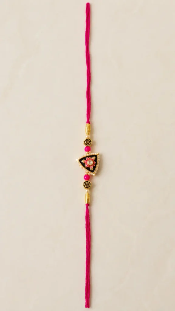 Designer Handmade Triangle Rakhi with Pearl & Floral Motif Premium Bhai Raksha Bandhan Rakhi