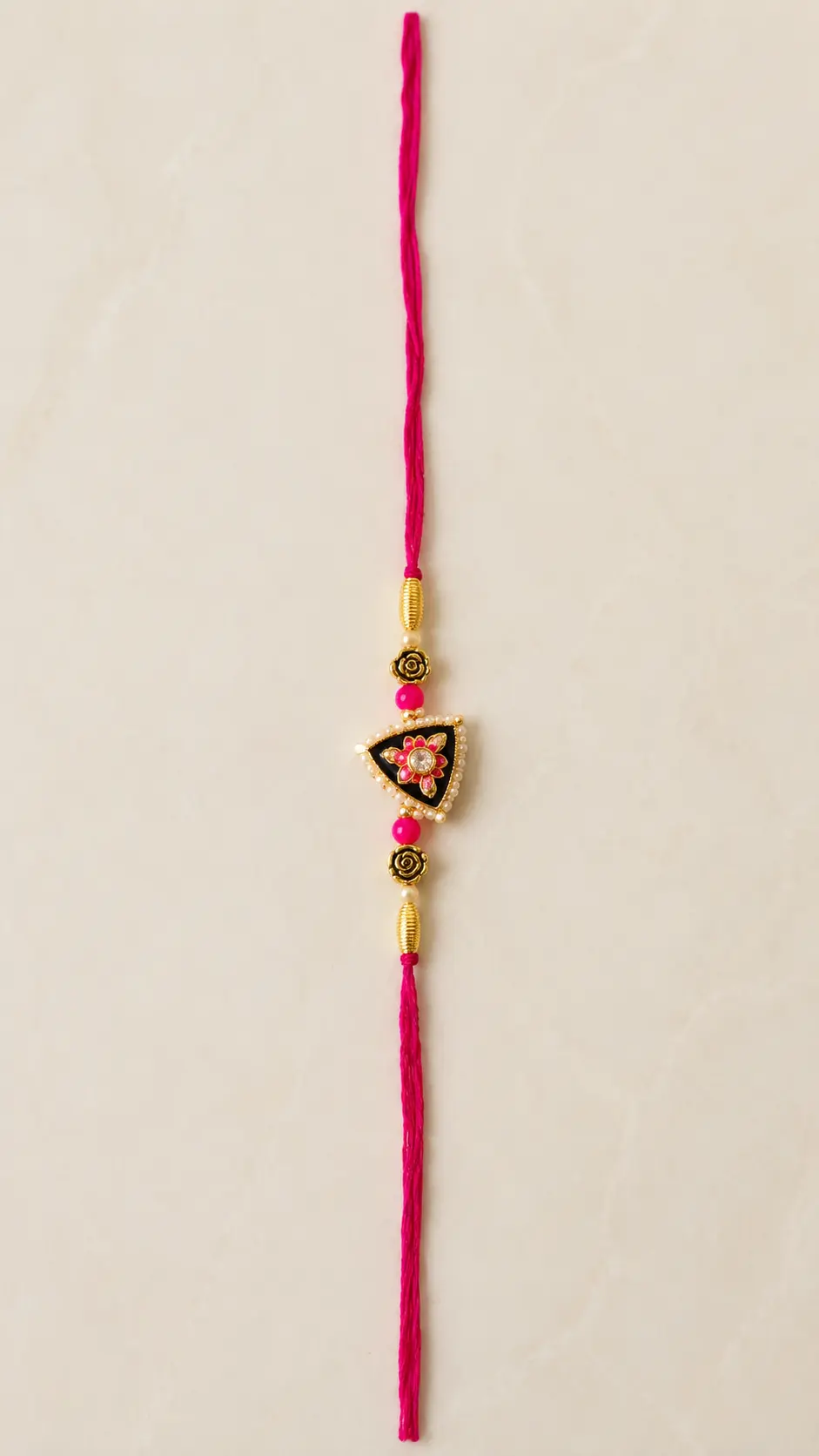 Designer Handmade Triangle Rakhi with Pearl & Floral Motif Premium Bhai Raksha Bandhan Rakhi