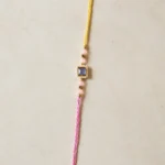 Designer handmade Rakhi with Square Mirror & Pink Beads Elegant Brother Raksha Bandhan Thread