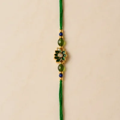 Green Floral Designer Rakhi with Crystal Beads & Green Silk Thread Premium Raksha Bandhan Rakhi