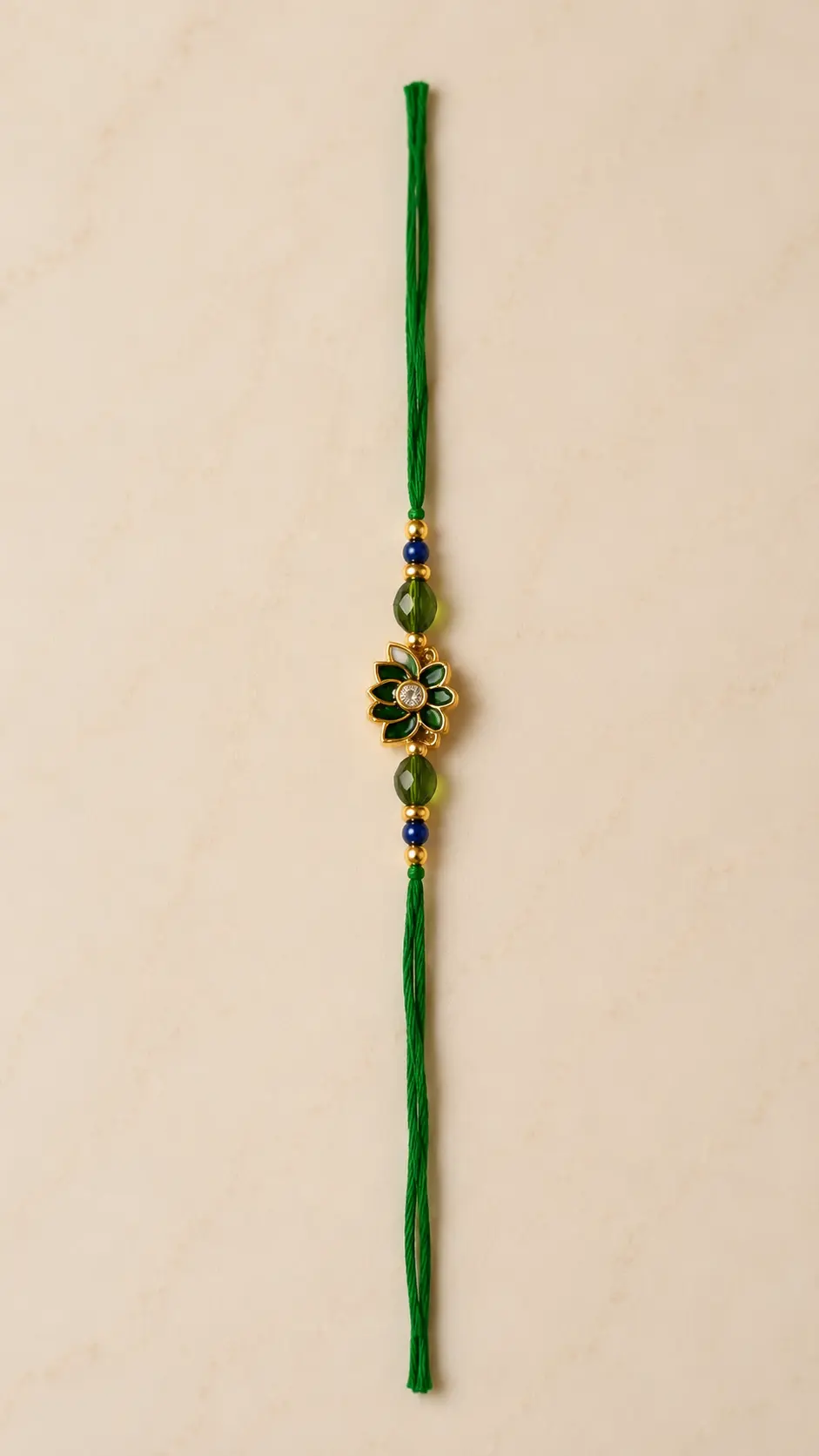 Green Floral Designer Rakhi with Crystal Beads & Green Silk Thread Premium Raksha Bandhan Rakhi