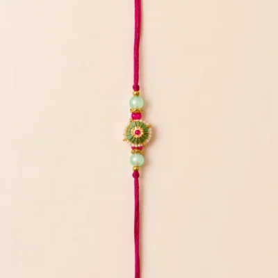 Handmade Designer Floral Rakhi with Green Beads Premium Rakhi for Brother