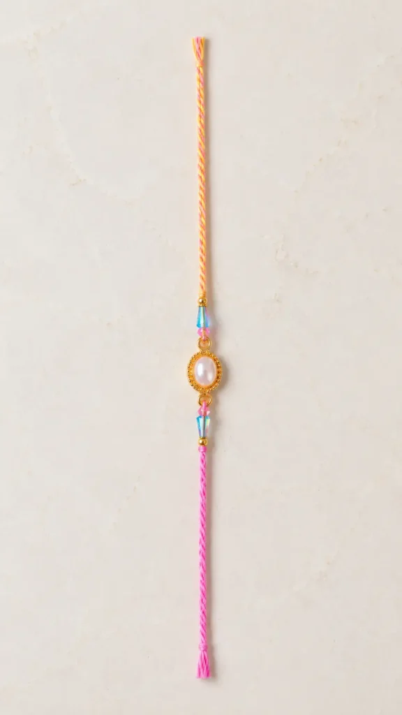 Handmade Pearl Oval Rakhi with Crystal Beads for Brother