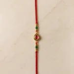 Teardrop Pink Stone Designer Rakhi with Green Beads & Red Silk Thread Premium Raksha Bandhan Rakhi