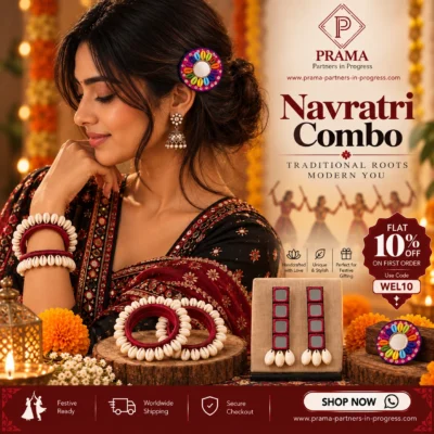 Handmade ethnic festive combo of maroon cowrie shell bangles, mirror work earrings, and floral